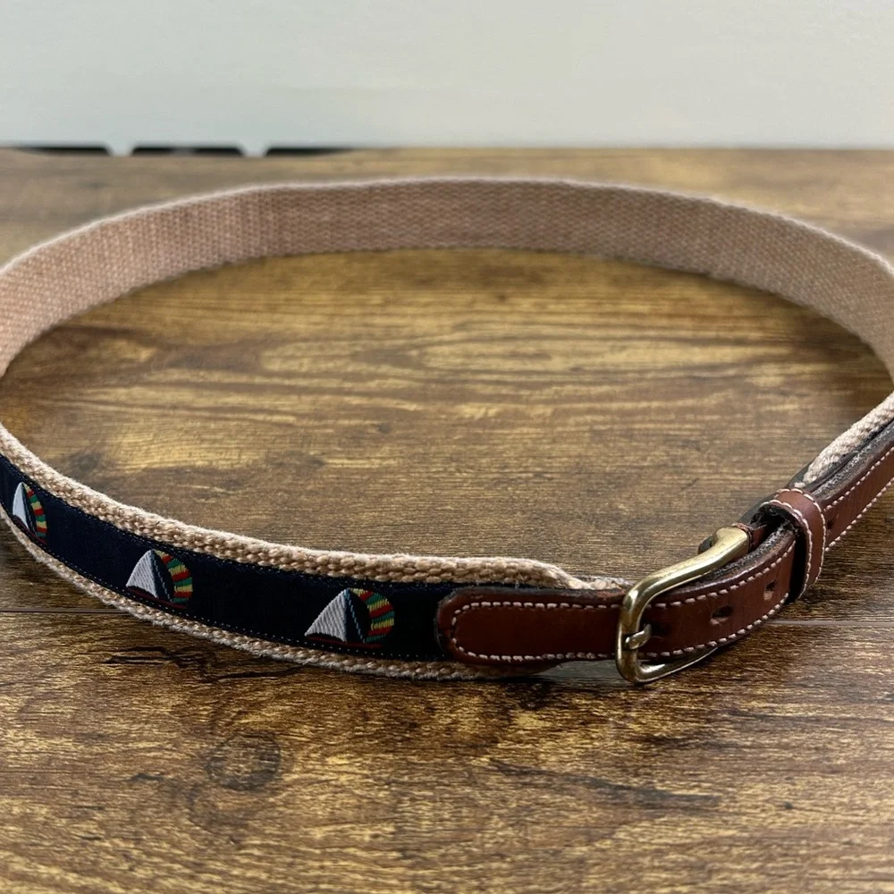 VTG 90s Dooney‎ & Bourke Belt Sailboat Woven Canvas Size 30 Nautical Preppy